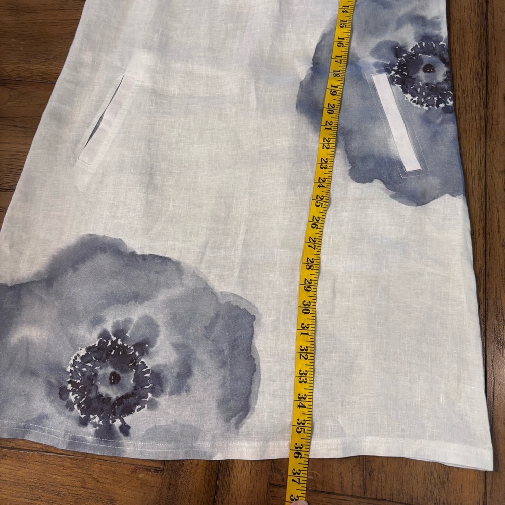 iLinen Linen Dress Watercolor Blue Flower, Medium, Chic Elegant Beach Classy - Picture 10 of 13